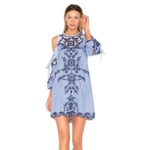 Parker Newton Blue PinStripe Scalloped Embroidered Eyelet Dress Revolve